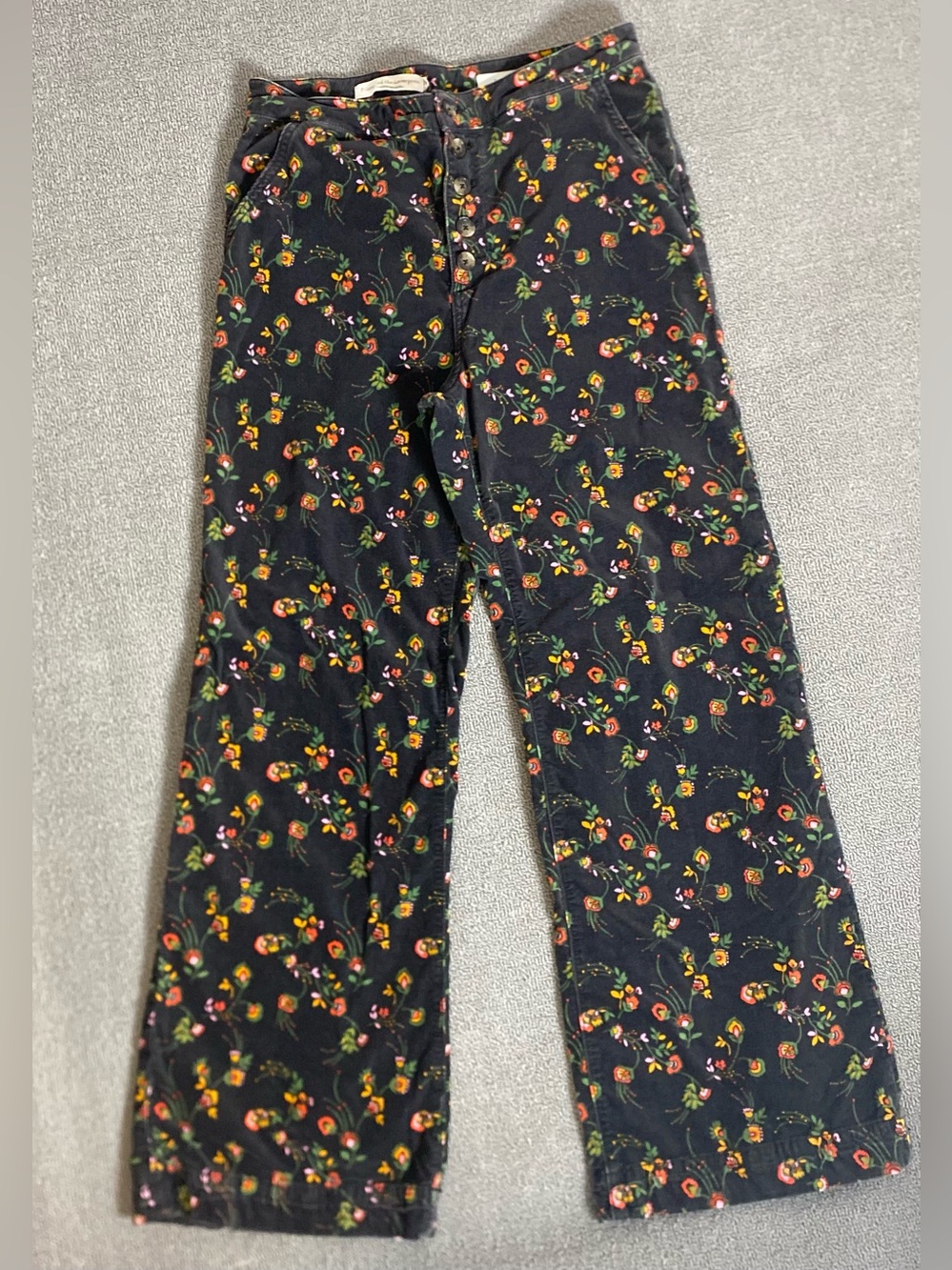 Anthropologie’s Pilcro Retro Floral Corduroy HighWaist Wide Leg Button Fly Pants